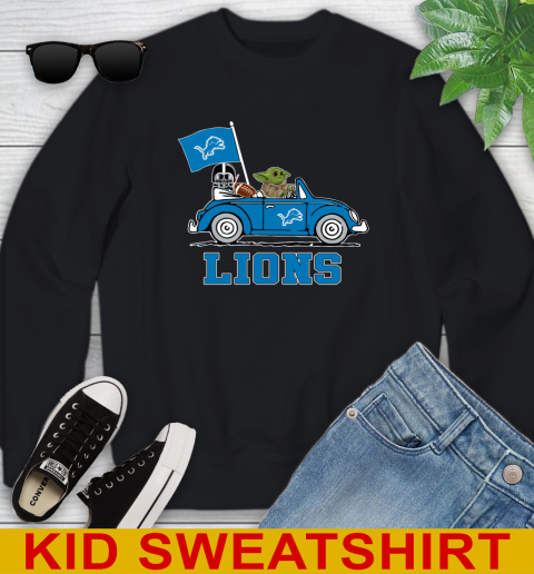 NFL Football Detroit Lions Darth Vader Baby Yoda Driving Star Wars Shirt Youth Sweatshirt 2