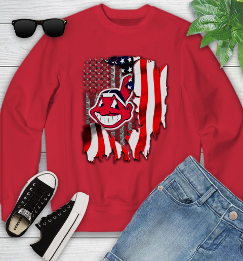 Cleveland Indians MLB Baseball American Flag Youth Sweatshirt 8