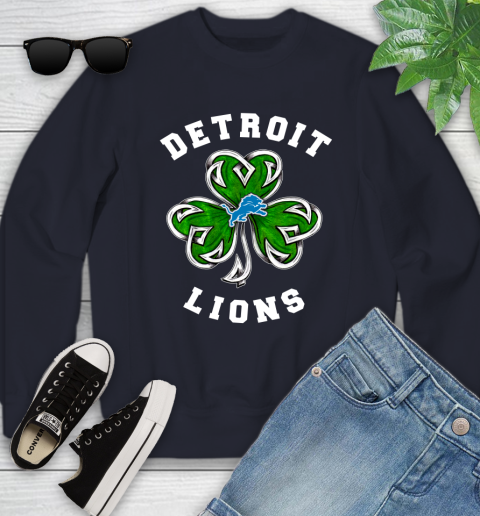 NFL Detroit Lions Three Leaf Clover St Patrick's Day Football Sports Youth Sweatshirt 2