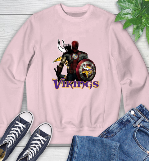 NFL Captain America Thor Spider Man Hawkeye Avengers Endgame Football Minnesota Vikings Sweatshirt 9