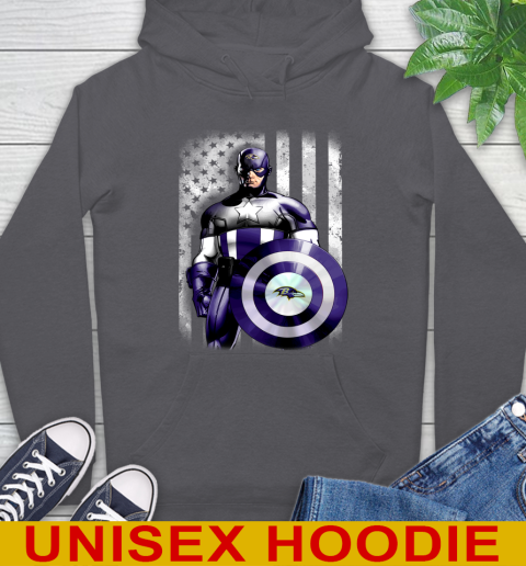 Baltimore Ravens NFL Football Captain America Marvel Avengers American Flag Shirt Hoodie 7