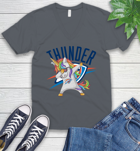 Oklahoma City Thunder NBA Basketball Funny Unicorn Dabbing Sports V-Neck T-Shirt 5