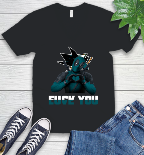 NHL San Jose Sharks Deadpool Love You Fuck You Hockey Sports V-Neck T-Shirt
