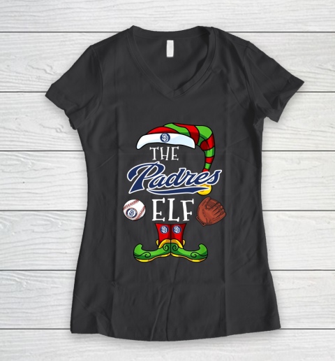 San Diego Padres Christmas ELF Funny MLB Women's V-Neck T-Shirt 6