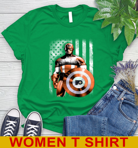 Philadelphia Flyers NHL Hockey Captain America Marvel Avengers American Flag Shirt Women's T-Shirt 7