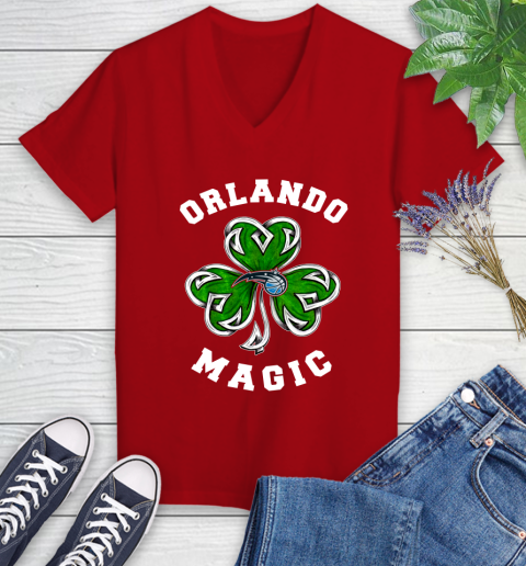 NBA Orlando Magic Three Leaf Clover St Patrick's Day Basketball Sports Women's V-Neck T-Shirt 11