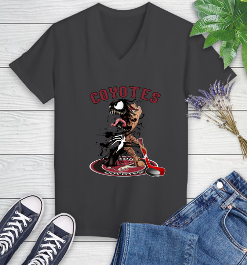 NHL Arizona Coyotes Hockey Venom Groot Guardians Of The Galaxy Women's V-Neck T-Shirt 8