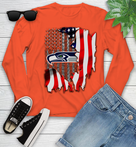 Seattle Seahawks NFL Football American Flag Youth Long Sleeve 3
