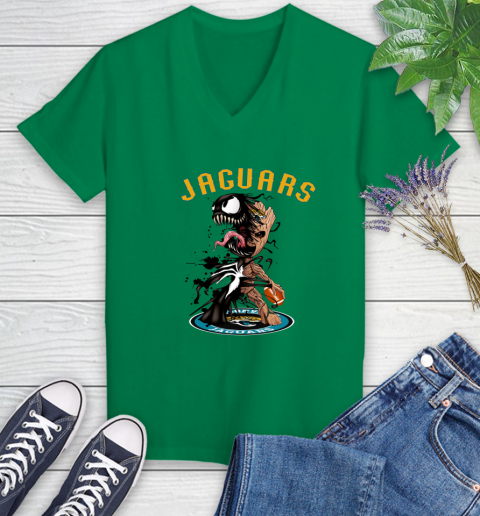 NFL Jacksonville Jaguars Football Venom Groot Guardians Of The Galaxy Women's V-Neck T-Shirt - Image 6