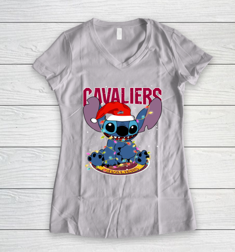 Cleveland Cavaliers NBA noel stitch Basketball Christmas Women's V-Neck T-Shirt
