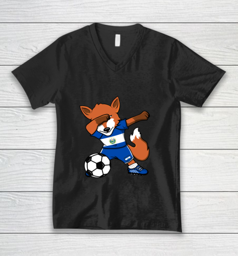 Dabbing Fox El Salvador Soccer Fans Jersey Football Lover V-Neck T-Shirt
