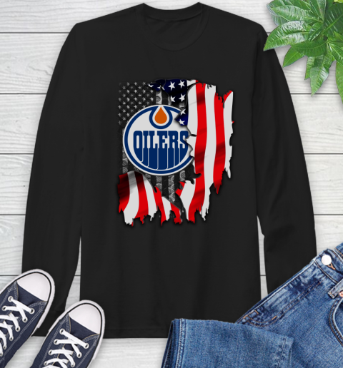 Edmonton Oilers NHL Hockey American Flag Long Sleeve T-Shirt