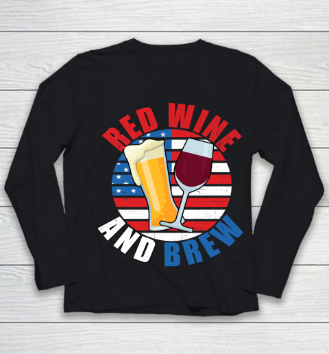 Beer Lover Funny Shirt Red Wine And Brew Funny July 4th Gift Vintage Youth Long Sleeve