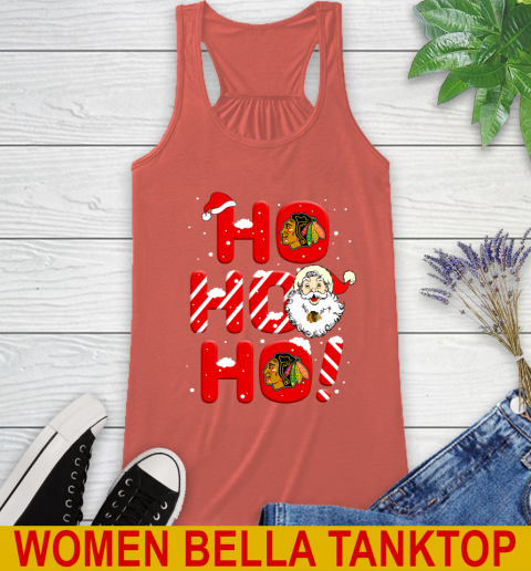 Chicago Blackhawks NHL Hockey Ho Ho Ho Santa Claus Merry Christmas Shirt Racerback Tank - Image 4