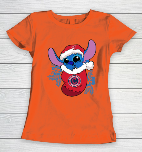 Cleveland Indians Christmas Stitch In The Sock Funny Disney MLB Women's T-Shirt 5