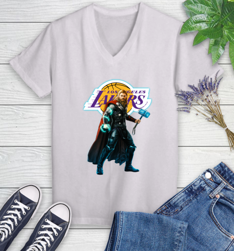 NBA Thor Avengers Endgame Basketball Los Angeles Lakers Women's V-Neck T-Shirt