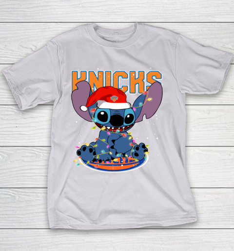 New York Knicks NBA noel stitch Basketball Christmas Youth T-Shirt 2