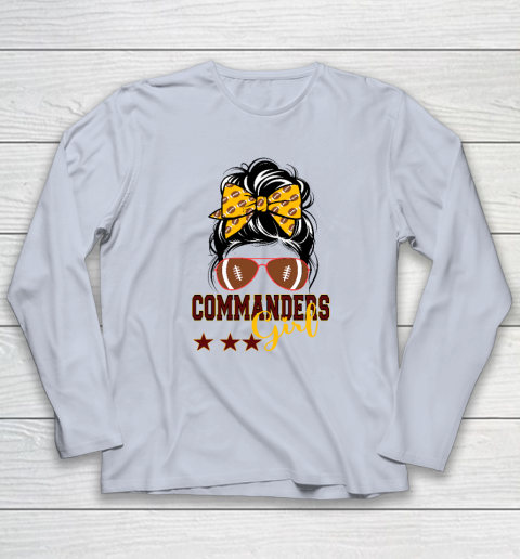 Retro Commanders Girl Messy Bun Sports Fan Team Matching Long Sleeve T-Shirt 4
