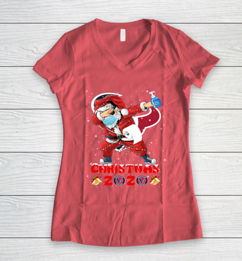 Houston Texans Funny Santa Claus Dabbing Christmas 2020 NFL Women's V-Neck T-Shirt 4