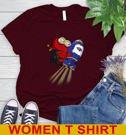 NFL Football Baltimore Ravens Deadpool Minion Marvel Shirt Women's T-Shirt 6