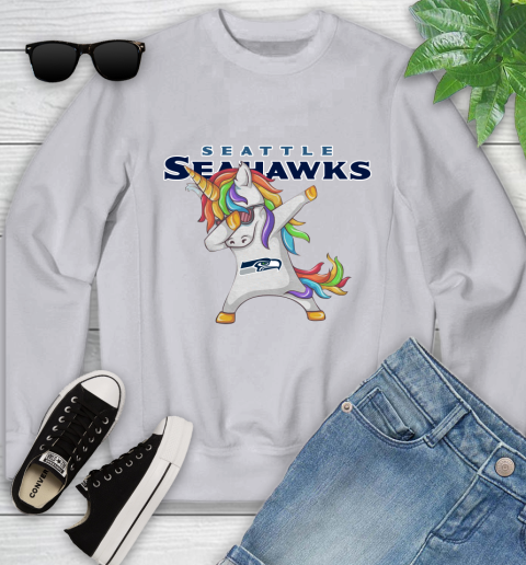 Seattle Seahawks NFL Football Funny Unicorn Dabbing Sports Youth Sweatshirt 4