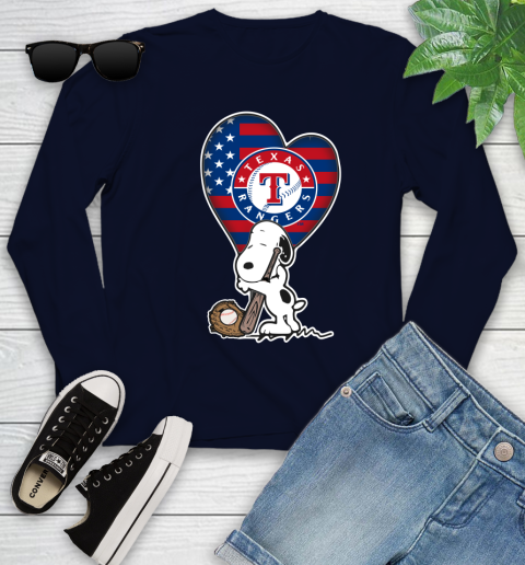 Texas Rangers MLB Baseball The Peanuts Movie Adorable Snoopy Youth Long Sleeve 3