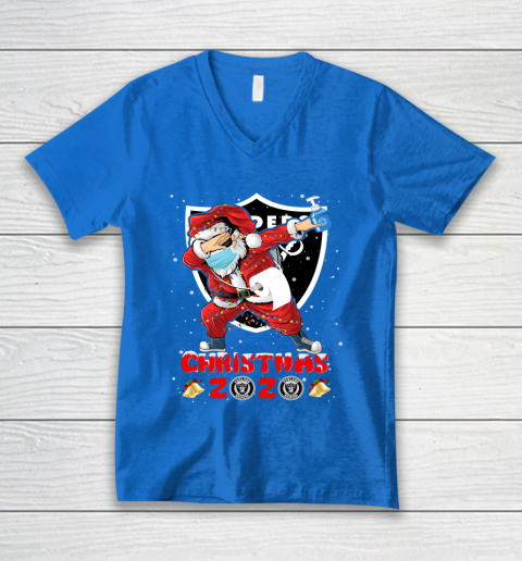 Oakland Raiders Funny Santa Claus Dabbing Christmas 2020 NFL V-Neck T-Shirt 5