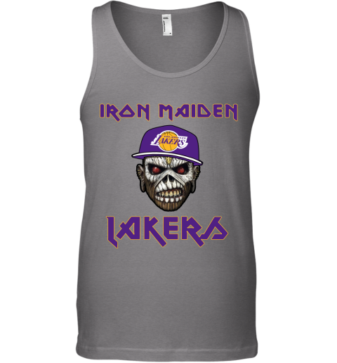 0ba7 nba los angeles lakers iron maiden rock band music basketball unisex tank 17 front graphite heather