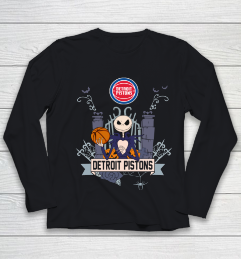 NBA Detroit Pistons Basketball Jack Skellington Halloween Youth Long Sleeve