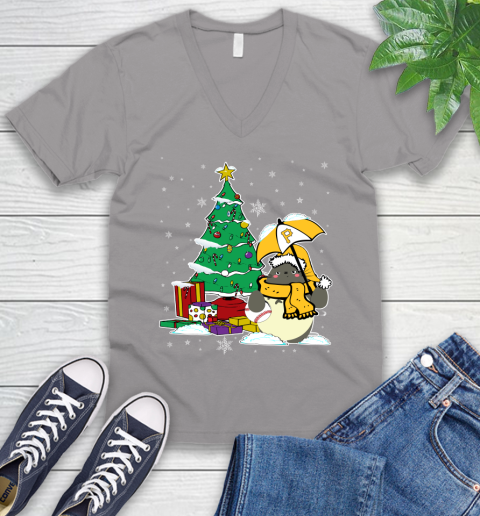 Pittsburgh Pirates MLB Baseball Cute Tonari No Totoro Christmas Sports V-Neck T-Shirt 3