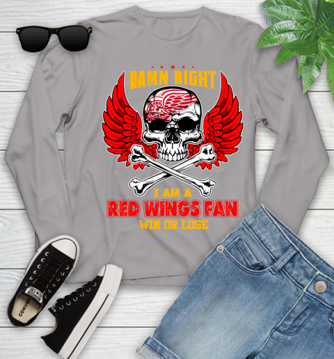 NHL Damn Right I Am A Detroit Red Wings Win Or Lose Skull Hockey Sports Youth Long Sleeve 5