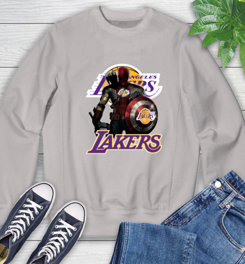 Los Angeles Lakers NBA Basketball Captain America Thor Spider Man Hawkeye Avengers Sweatshirt 12