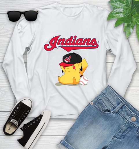 MLB Pikachu Baseball Sports Cleveland Indians Youth Long Sleeve