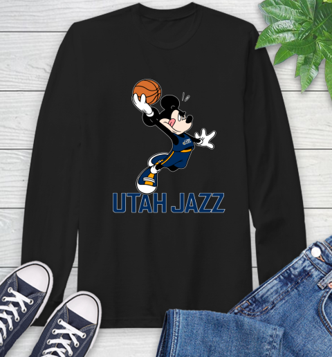 NBA Basketball Utah Jazz Cheerful Mickey Mouse Shirt Long Sleeve T-Shirt