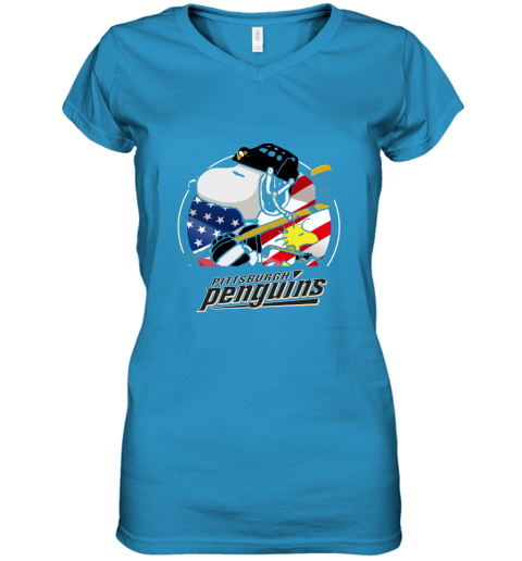 Pittsburg Peguins Ice Hockey Snoopy And Woodstock NHL Women's V-Neck T-Shirt