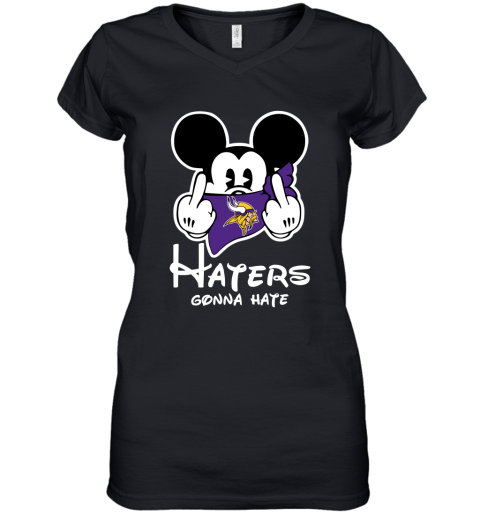 NFL Minnesota Vikings Haters Gonna Hate Mickey Mouse Disney Football T Shirt K6x5Wq0PVZz women v neck t shirt 39 95 151514 front black