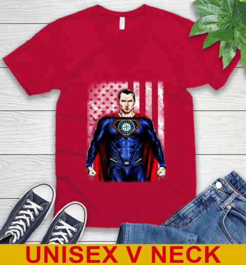 MLB Baseball Seattle Mariners Superman DC Shirt V-Neck T-Shirt 6