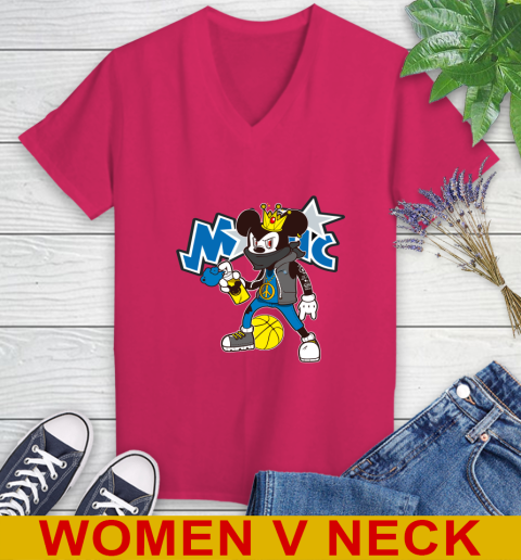 Orlando Magic NBA Basketball Mickey Peace Sign Sports Women's V-Neck T-Shirt 10