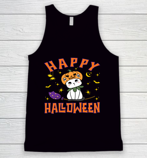 Halloween Shirt For Women and Cat Happy Halloween Cat Pumpkin Cute Kitten Witch Kawaii Neko Tank Top
