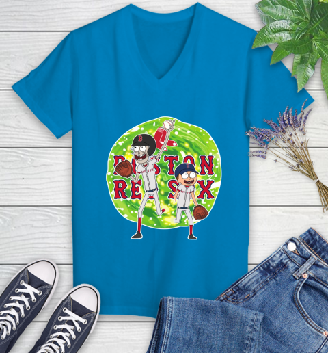 MLB Boston Red Sox Rick And Morty Baseball Sports Women's V-Neck T-Shirt 7