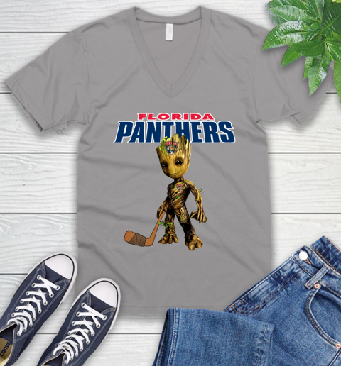 Florida Panthers NHL Hockey Groot Marvel Guardians Of The Galaxy V-Neck T-Shirt 4