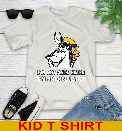 Minnesota Vikings NFL Football Unicorn I'm Not Anti Hater I'm Anti Bullshit Youth T-Shirt 12