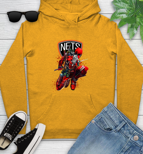 NBA Deadpool Marvel Comics Sports Basketball Brooklyn Nets Youth Hoodie 3