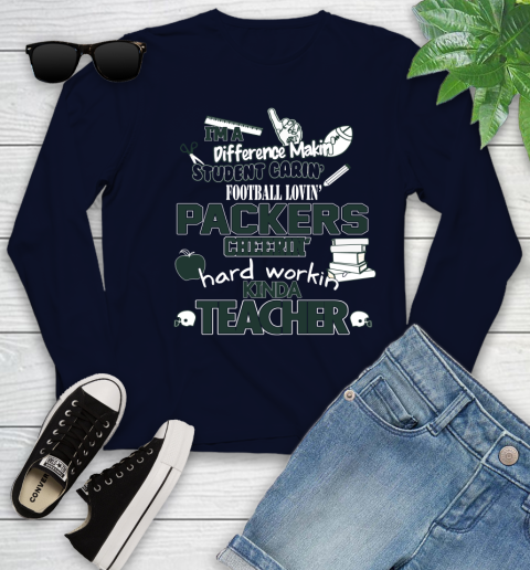 Green Bay Packers NFL I'm A Difference Making Student Caring Football Loving Kinda Teacher Youth Long Sleeve 2