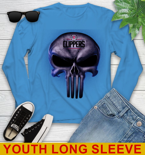LA Clippers NBA Basketball Punisher Skull Sports Youth Long Sleeve 8