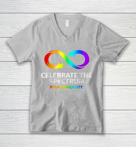 Neurodiversity Celebrate Spectrum Infinity Autism Awareness V-Neck T-Shirt 3