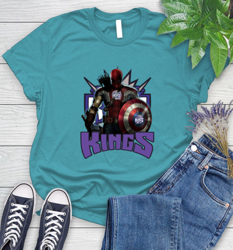 Sacramento Kings NBA Basketball Captain America Thor Spider Man Hawkeye Avengers Women's T-Shirt 12