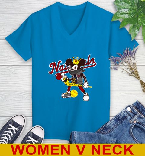 Washington Nationals MLB Baseball Mickey Peace Sign Sports Women's V-Neck T-Shirt 8