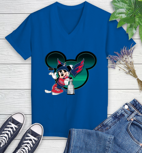NHL Washington Capitals Stanley Cup Mickey Mouse Disney Hockey T Shirt Women's V-Neck T-Shirt 10