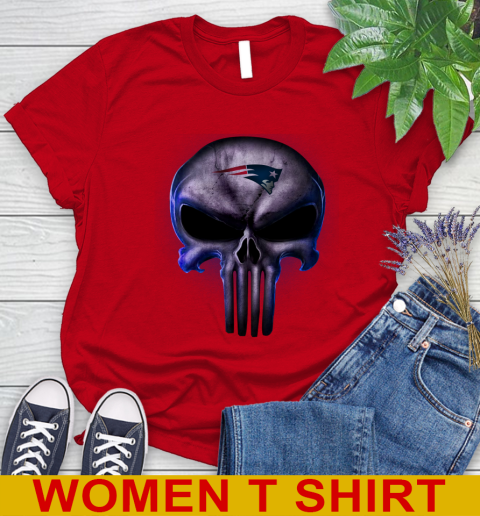 New England Patriots NFL Football Punisher Skull Sports Women's T-Shirt 11